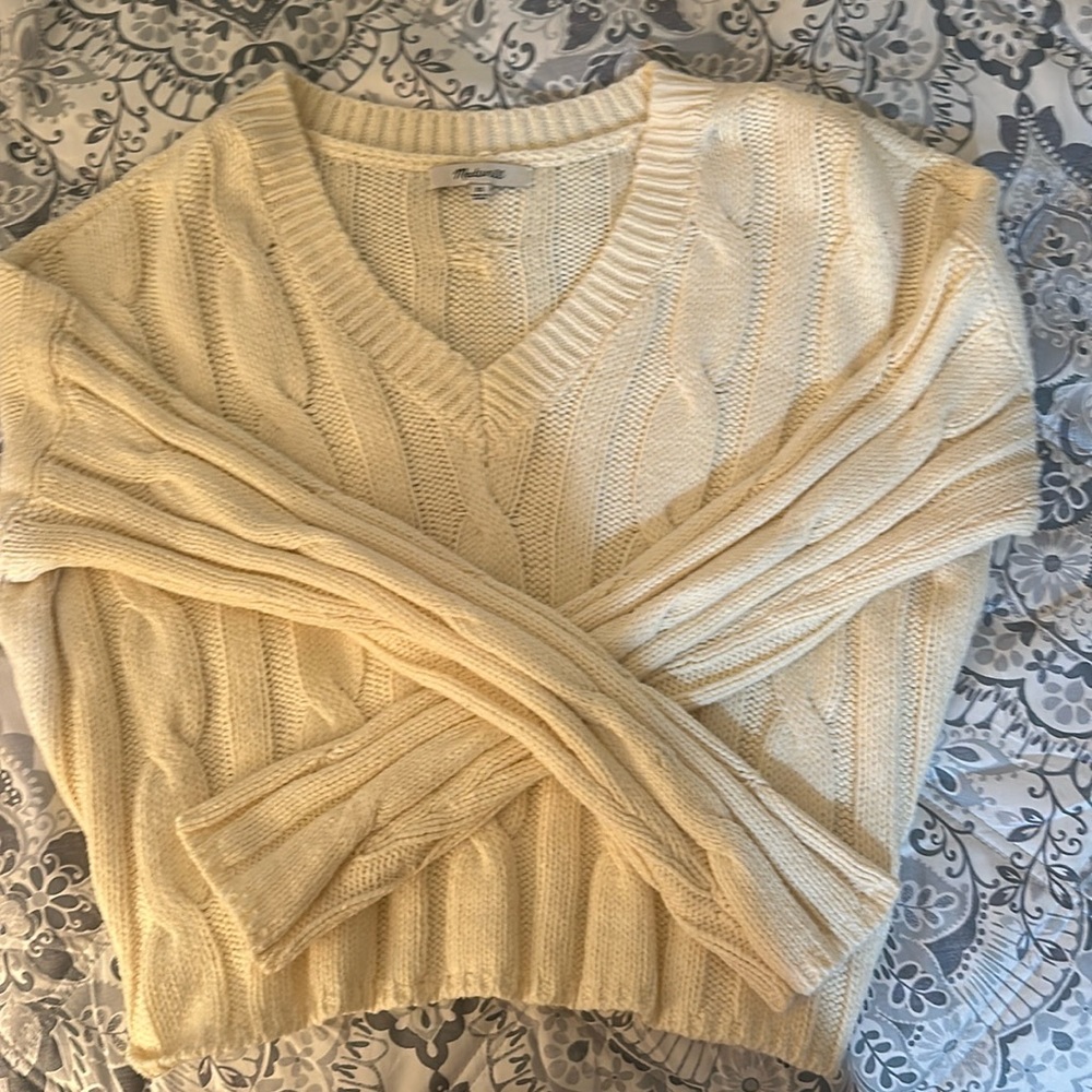 Madewell knit cream v neck sweater